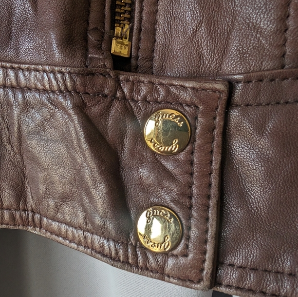 Motorcycle jacket. Chocolate brown, gold hardware, classic, Y2K, genuine leather - Picture 3 of 7